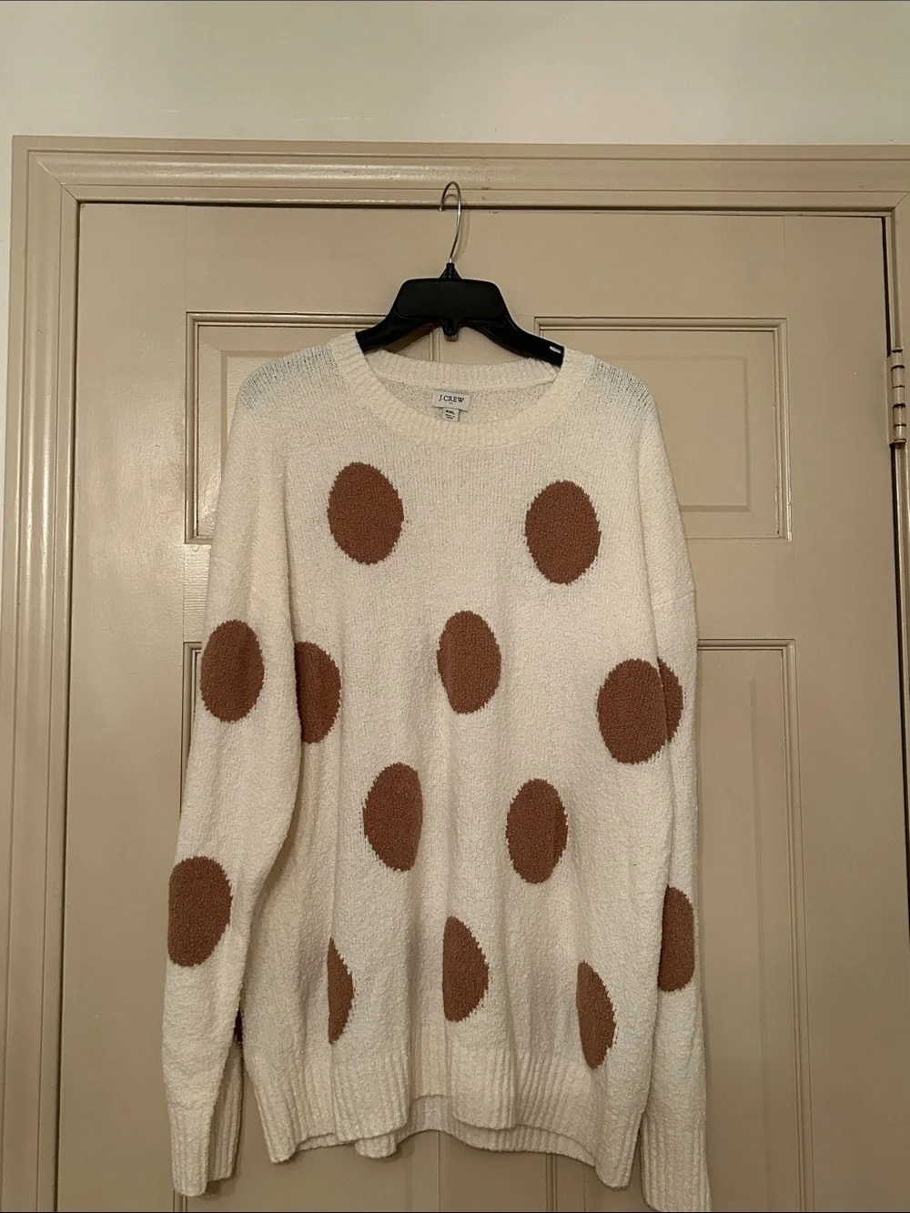 J. Crew Cream Sweater with Brown Polka Dots